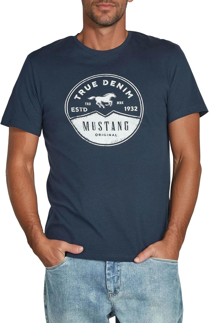 MUSTANG Herren T-Shirt 4er Pack Frontprint O-Neck Rundhalsausschnitt Kurzarm Regular Tee Shirt 100%