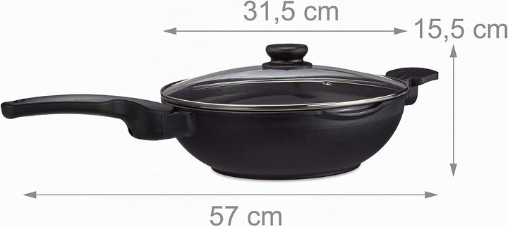 Relaxdays Wok Pfanne mit Glasdeckel 30 cm, Griffe, Antihaftbeschichtung, für Induktion, Gas-, Elektr
