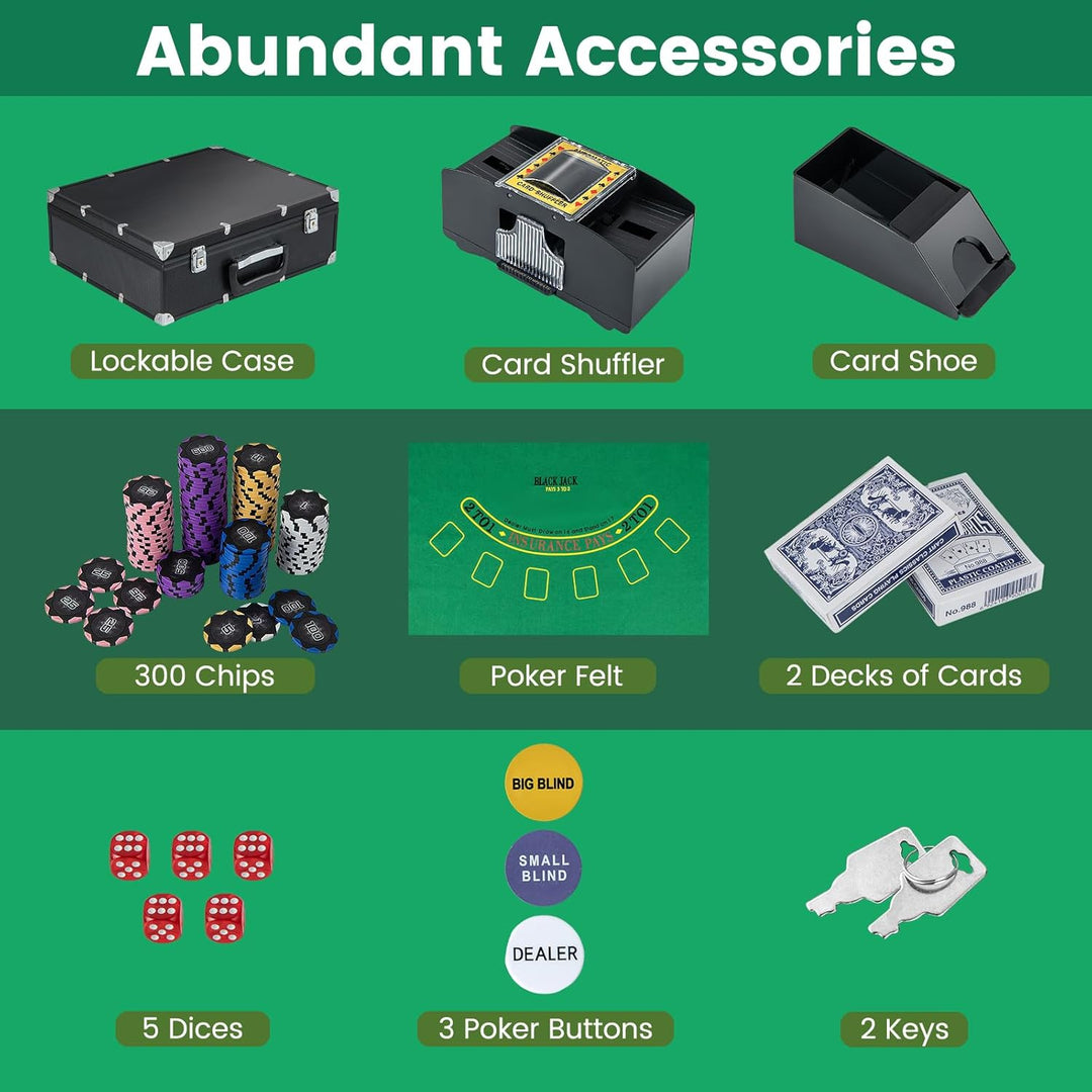 HOMASIS Pokerset Profi Deluxe 300/600 Laserchips, Alu Pokerkoffer mit 2/6 Kartendecks, 5 Würfeln, 3