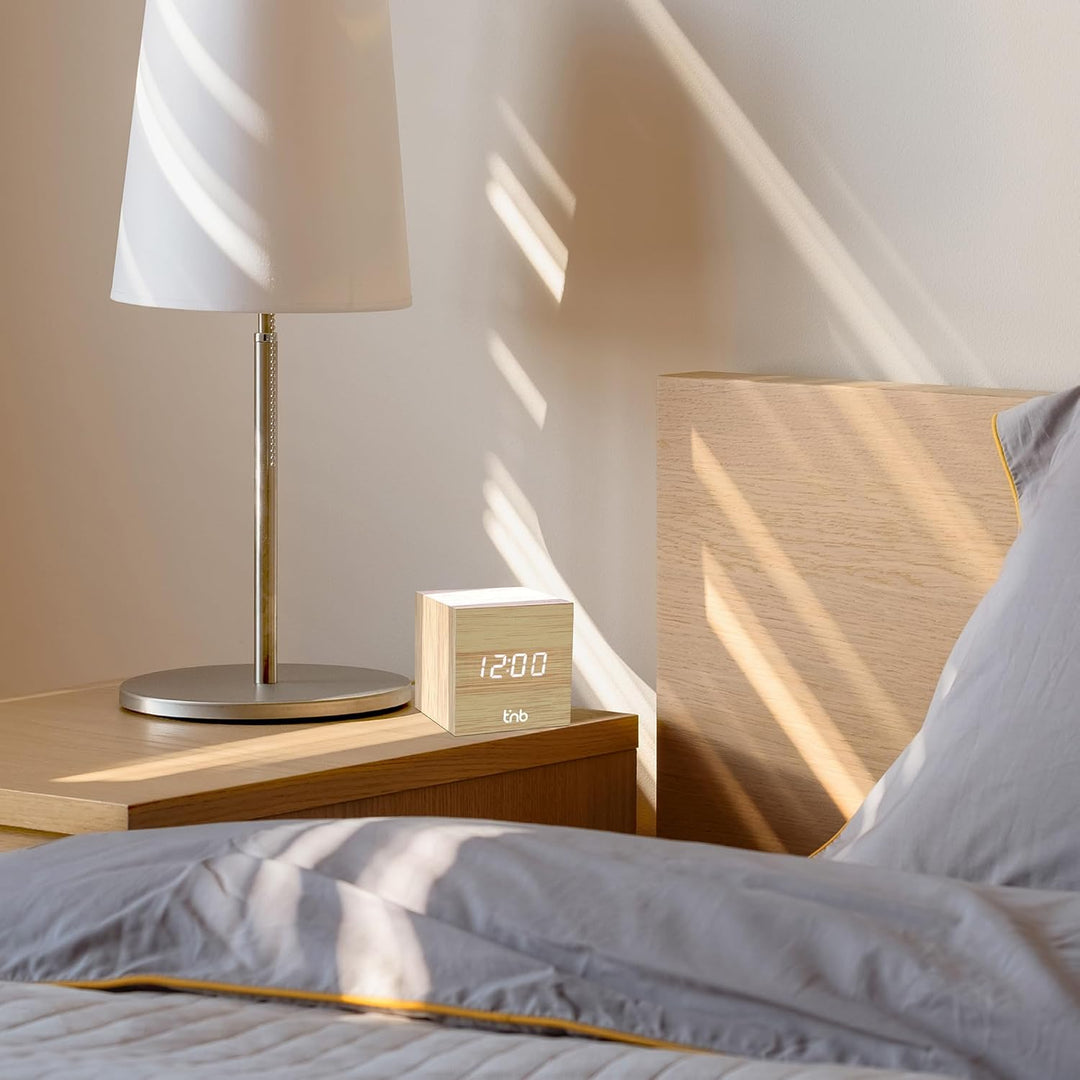 T'NB - Moderner digitaler Wecker aus Holz, multifunktionaler LED-Wecker, digitale Uhr mit Zeitanzeig