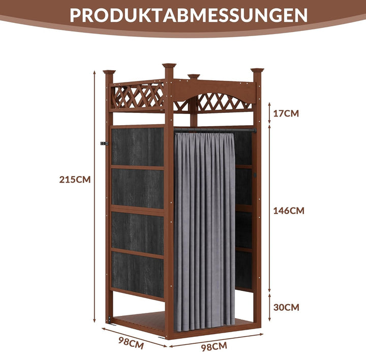 Gartendusche Outdoor Dusche aus Massivholz, Duschkabine & Umkleidekabine mit Duschvorhang & Bodenmat