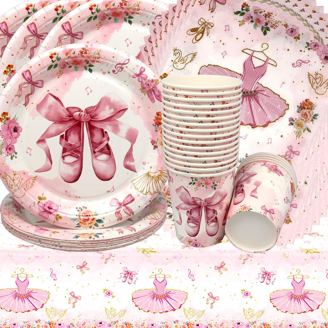 Ballerina Partygeschirr,Doyomtoy Ballerina Geburtstag Deko Baby Geburtstag Mädchen Tassen Servietten