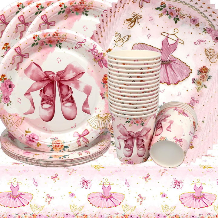 Ballerina Partygeschirr,Doyomtoy Ballerina Geburtstag Deko Baby Geburtstag Mädchen Tassen Servietten