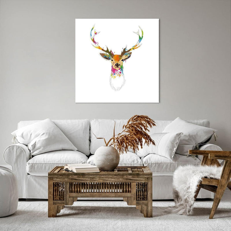 Bilder auf Leinwand 70x70cm Leinwandbild Deer fantasie Graffiti Grafik Gross Wanddeko Bild Schlafzim