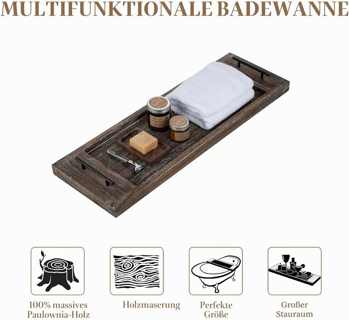Hanobe Badewannenablage Serviertablett Holz Gross: Rustikal Badewannenbrett Rechteckig Extra Grosses