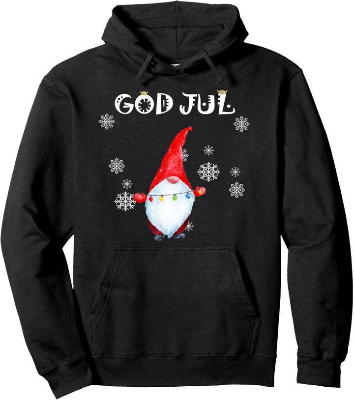 God Jul Scandinavian Swedish Merry Christmas Lights Gnome Pullover Hoodie