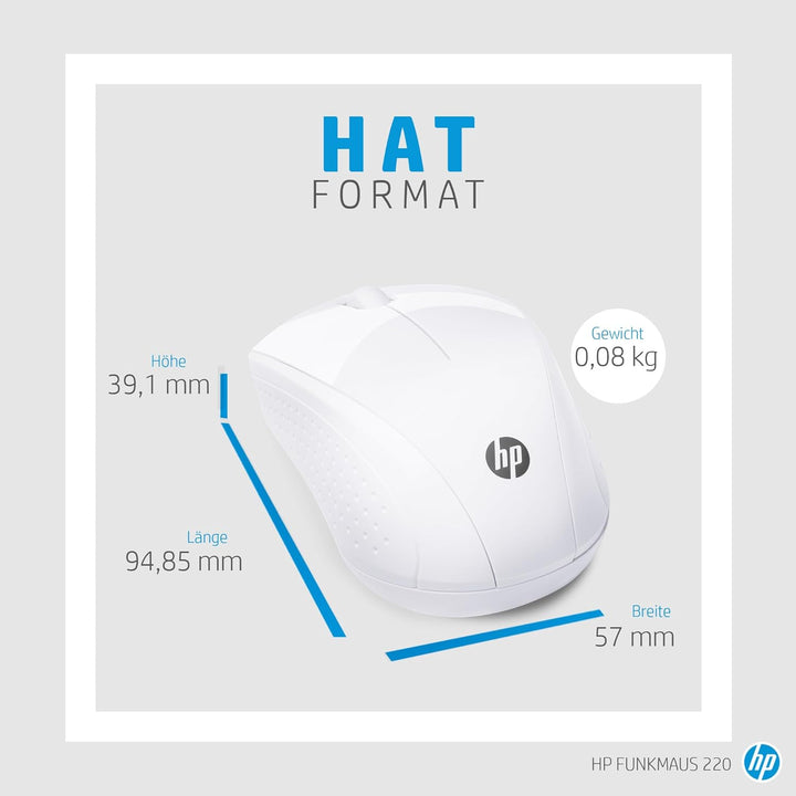 HP Wireless-Maus 220 – 2,4‑GHz Travel‑Funkmaus, beidhandbedienbar, 1600‑dpi Blue‑LED‑Sensor, bis zu