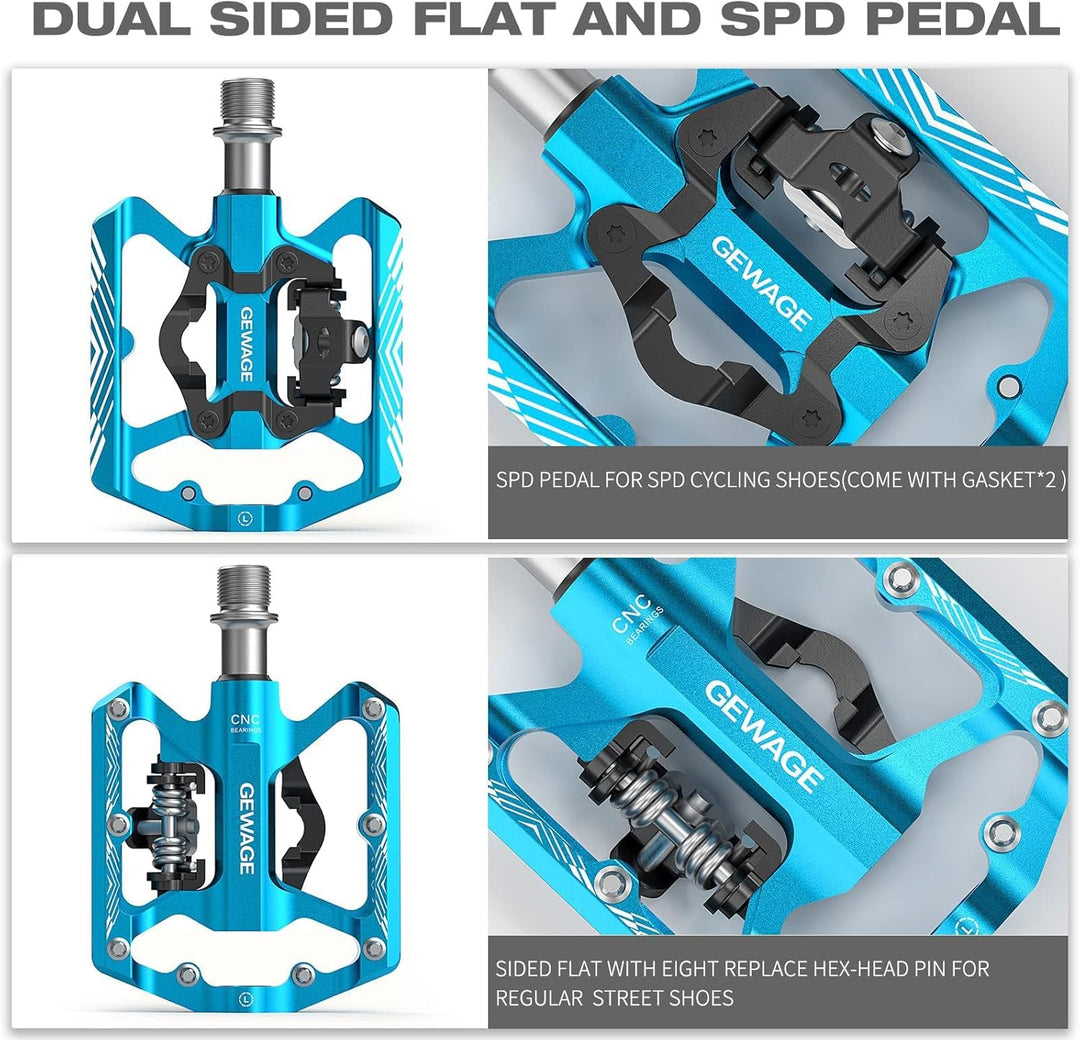 GEWAGE Klickpedale, 2 in 1 Doppelfunktions Flach und Klickpedale mit Reflektor Für SPD, 9/16 Zoll Cr