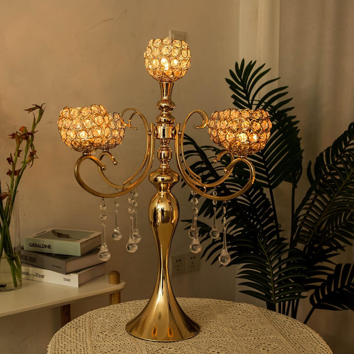 Kerzenhalter mit 5 Armen, goldfarben, 65 cm hoch, für Tischdekoration, elegantes Design, Hochzeitsge