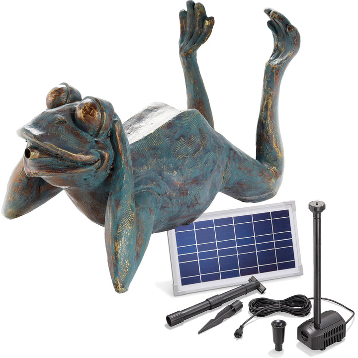 Solarbetriebener Wasserspeier Frosch - inkl. Solar Teichpumpe 8 Watt 380 l/h - Masse ca. 355 x 205 x