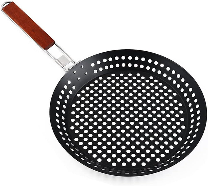 Abcsea 1 Stück Grillpfanne mit Loch, Wok für Grill, BBQ Grill Pan, Wok Pfanne Edelstahl