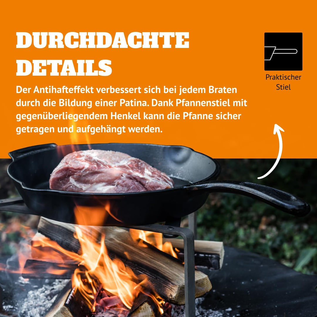Petromax Feuerpfanne mit Stiel - Pfanne aus Gusseisen für alle Grill- und Herdarten, Gasflamme, Back