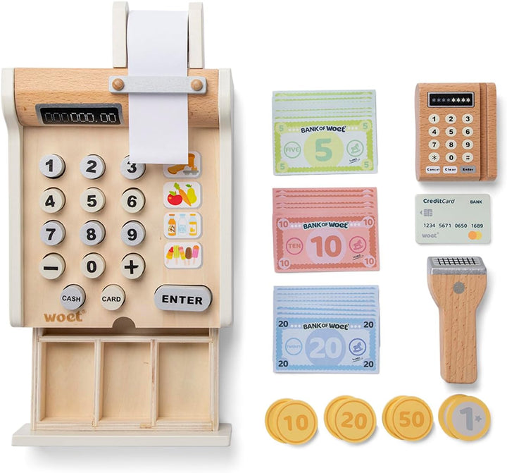 New Classic Toys 10651 Registrierkasse, inkl. Spielgeld, Scanner und Bankkarte, Zubehör für Kauflade