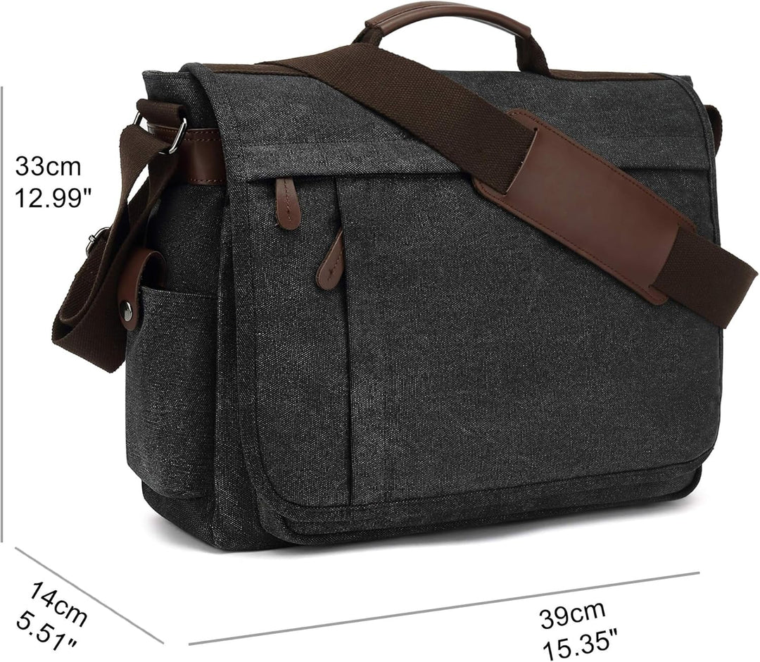 CALIYO Umhängetaschen Herren aus Canvas Schultasche Queformat A4 Laptoptasche für 15,6 Zoll Laptop A