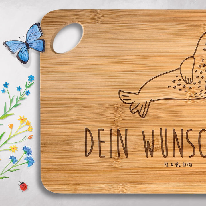 Mr. & Mrs. Panda Frühstücksbrett Selbst Gestalten Robbe Lachen - Personalisierte Geschenke, Frühstüc