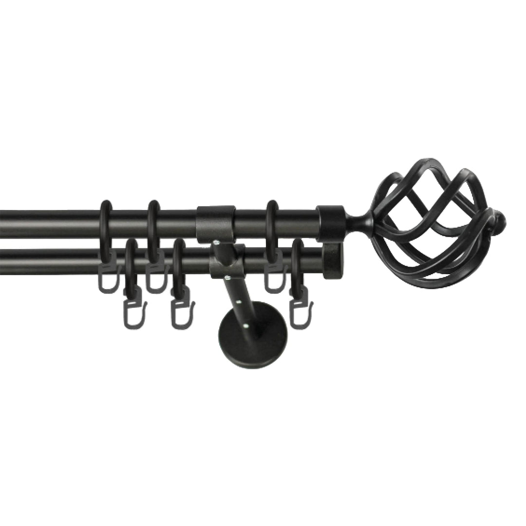 Garesa Gardinenstange Rustika Ø 16mm, 2-läufig, Schwarz I Rustikale Vorhangstange aus Metall inkl. R