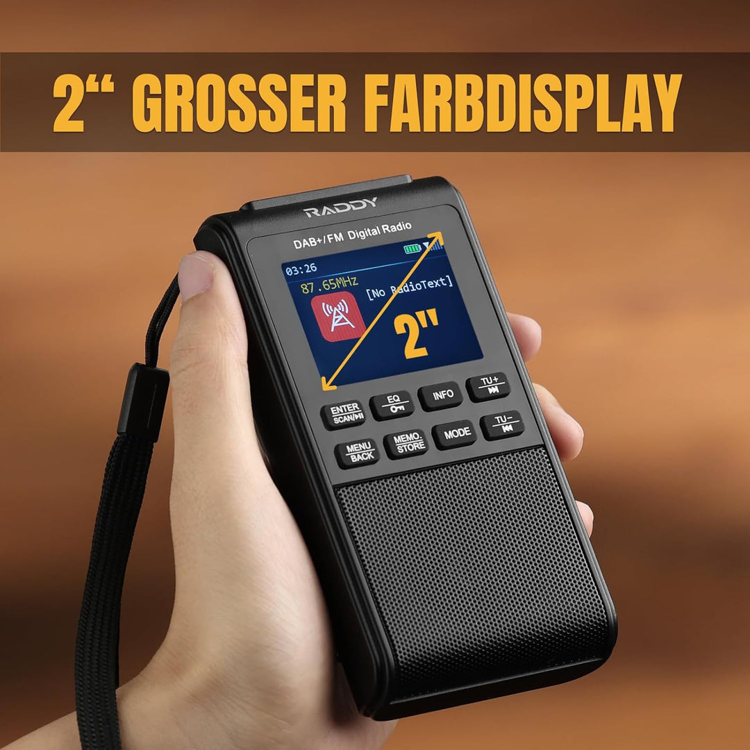 Raddy RD939 Tragbares DAB FM Radio, Taschenradio DAB Radio mit BT 5.3, 5W Lautsprecher, 2" Display,