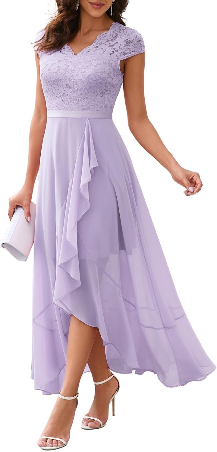 Bbonlinedress Abendkleider elegant für Hochzeit Spitzenkleid Chiffon Hi-Lo Kleid Brautjunferkleid Br