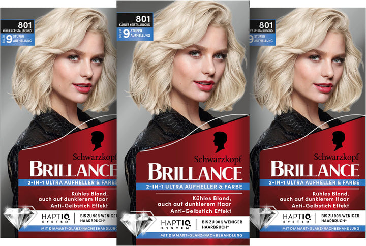 Brillance 2-in-1 Ultra Aufheller & Farbe 801 Kühles Kristallblond (160 ml), blonde Haarfarbe mit ult