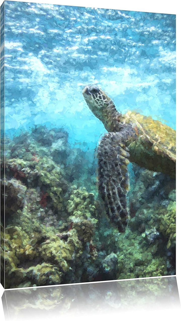 Pixxprint Schildkröte im Pazifik als Leinwandbild/Grösse: 100x70 / Wandbild/Kunstdruck/fertig bespan