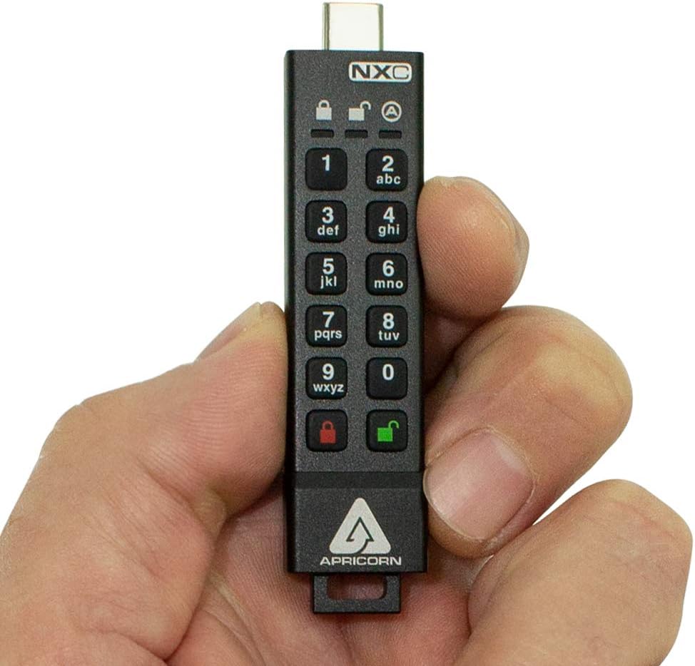 Gigabyte Flash S-USB-C 64GB Apricorn SecureKey 3NXC, Schwarz