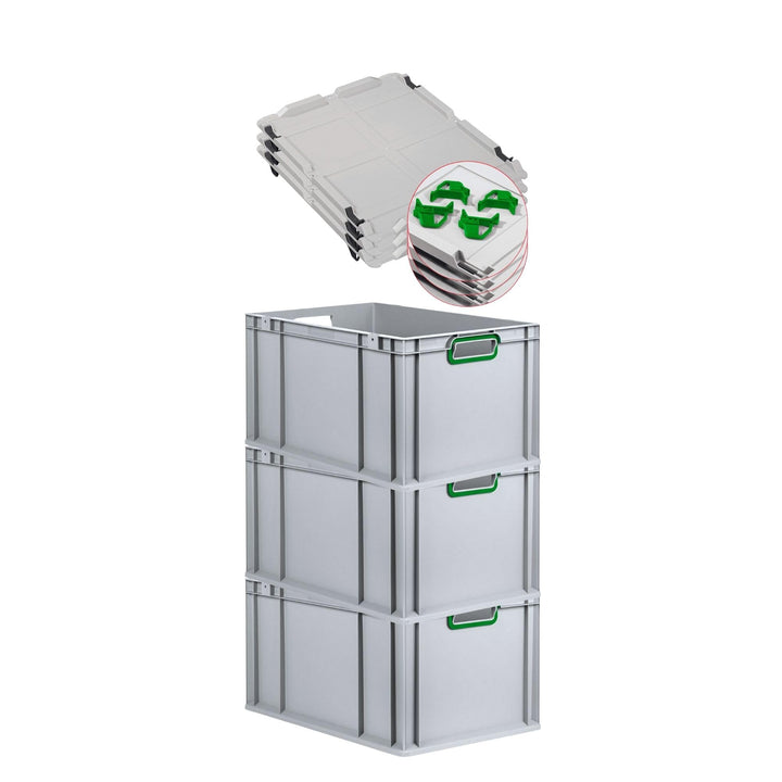 SuperSparSet 3x Eurobox NextGen Color mit Auflagedeckel & Schiebeschnappverschlüsse, HxBxT 32x40x60c