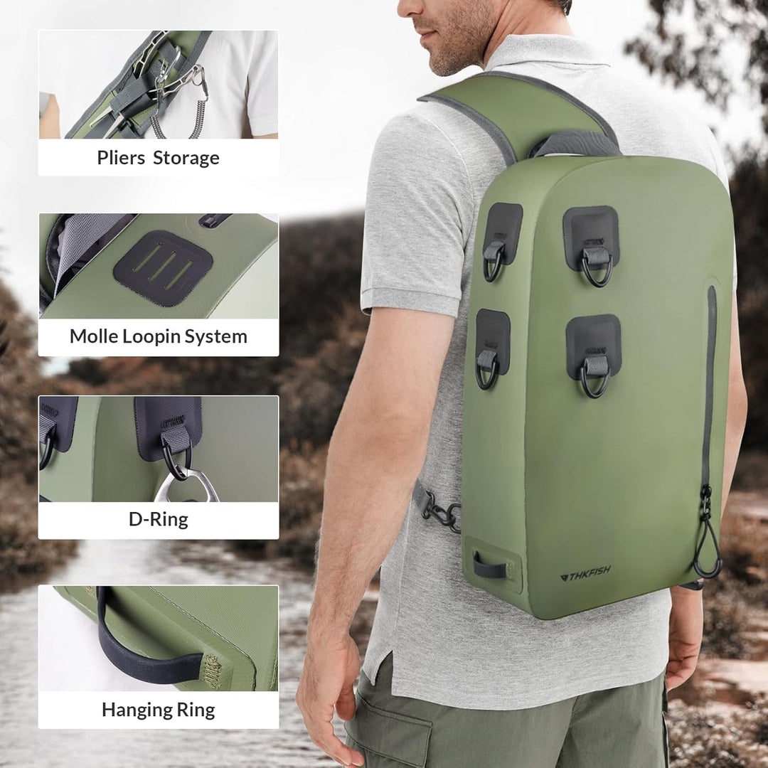THKFISH Angelrucksack Wasserdicht IPX8, 9L Angel Tasche für Angeln mit Luftdichtem Reissverschluss,f