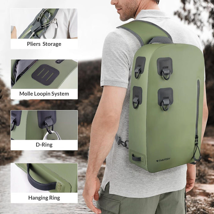 THKFISH Angelrucksack Wasserdicht IPX8, 9L Angel Tasche für Angeln mit Luftdichtem Reissverschluss,f