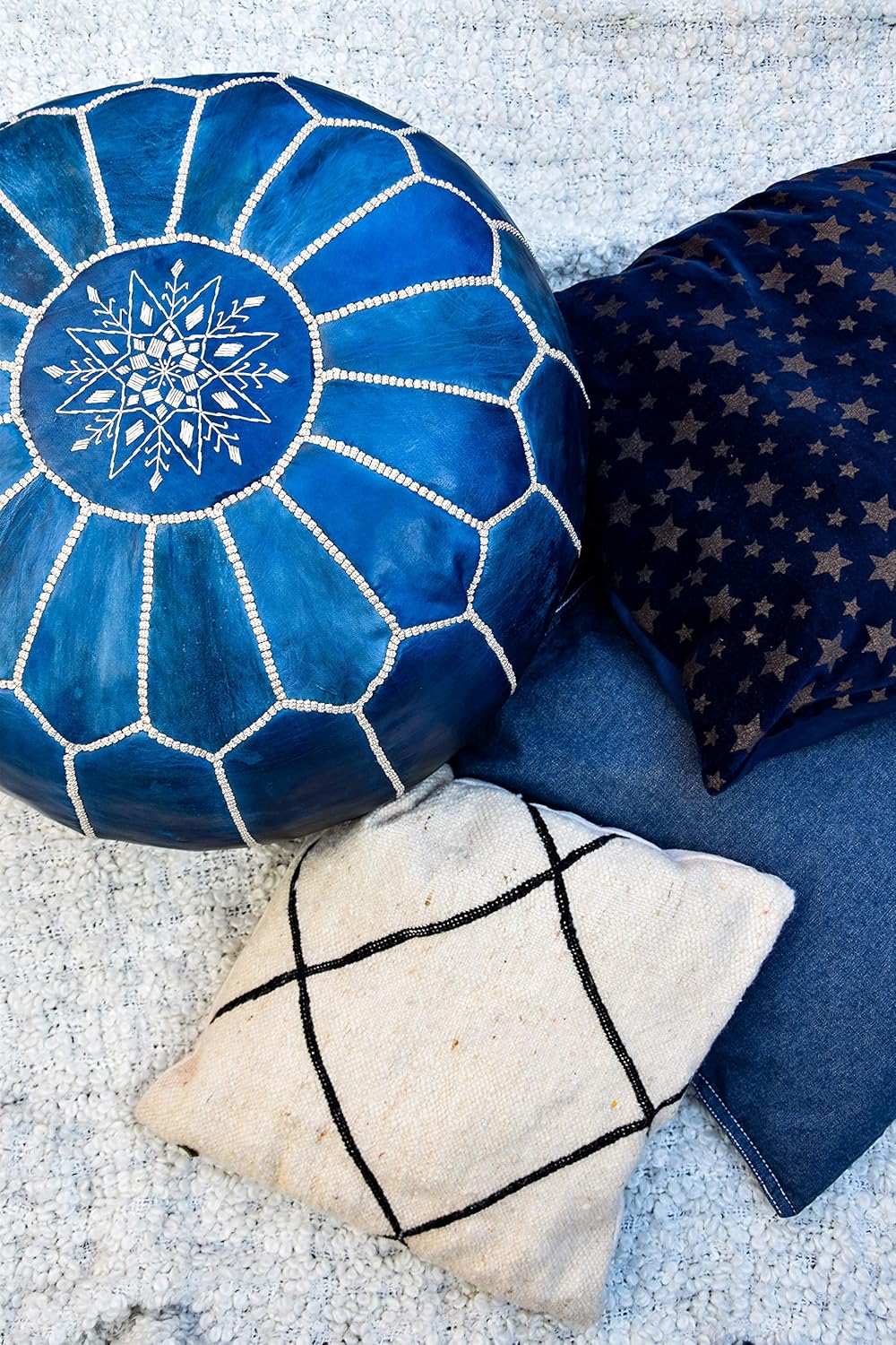 Poufs&Pillows Premium Echt Leder Pouf - Handgefertigt - Gefüllt geliefert - Ottoman, Sitzsack, Fussh