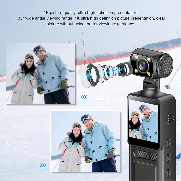 PUSOKEI 4K WiFi Action Kamera, 40MP Vlogging Kameras mit 1,3 "HD IPS Bildschirm, 180 ° Drehbares Obj