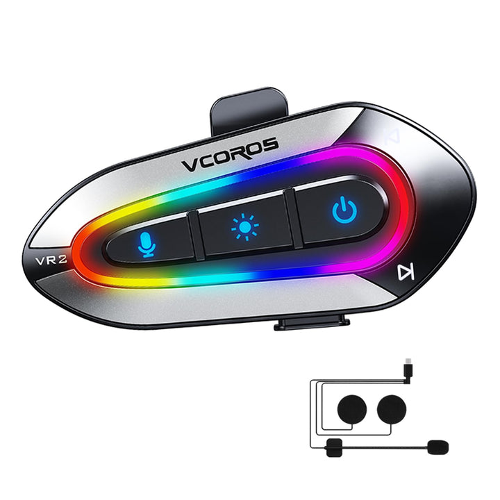 Motorrad Headset,VR2 Motorrad Bluetooth Headset,RGB Schillernde Lichter,DSP&CVC Doppelte Geräuschunt