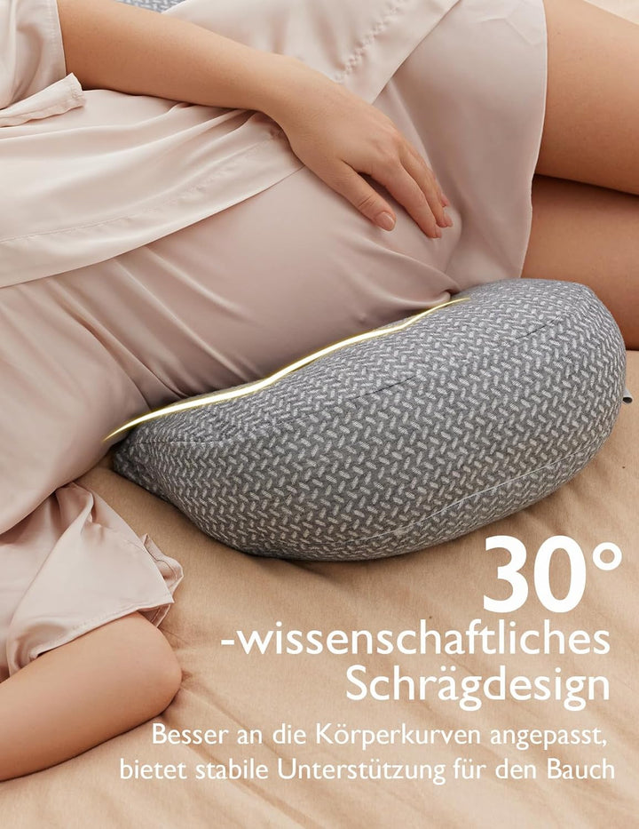 Momcozy Tragbares Schwangerschaftskissen – W-förmiges Seitenschläferkissen für Rücken, Bauch &amp; Hüfte