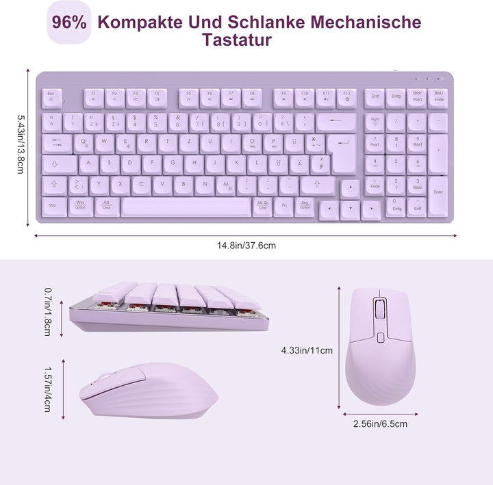LeadsaiL FA98 Mechanische Tastatur und Maus Set Kabellos, QWERTZ Layout Funktastatur mit Maus, Low-P
