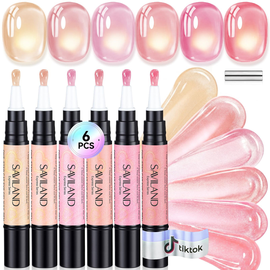 SAVILAND One-Step Gel Nagellack Stiftset: 6 Farben Transparente Nude Töne Hellrosa Rouge Cat Eye Gel
