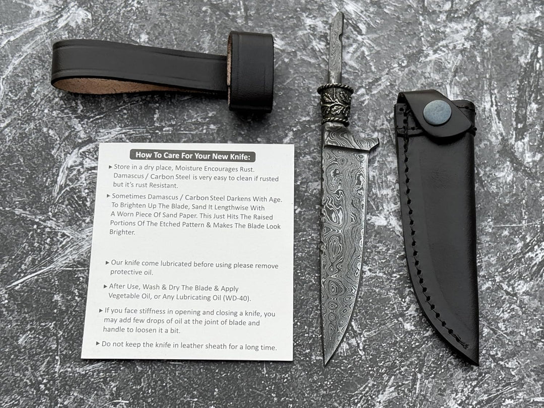 Damast Klinge Handgeschmiedete Damast Rohling Bayerische Nicker mit Kropf und Scheide 4168 Silber, S