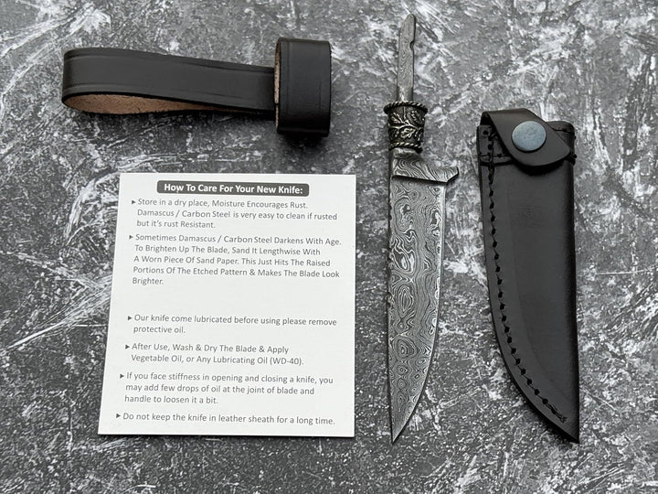 Damast Klinge Handgeschmiedete Damast Rohling Bayerische Nicker mit Kropf und Scheide 4168 Silber, S
