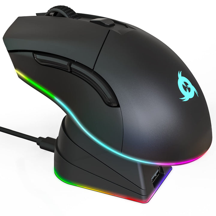 KLIM Blaze Pro Wiederaufladbare kabellose Maus - NEU 2023 - Gaming Maus mit RGB und Ladestation - Ho