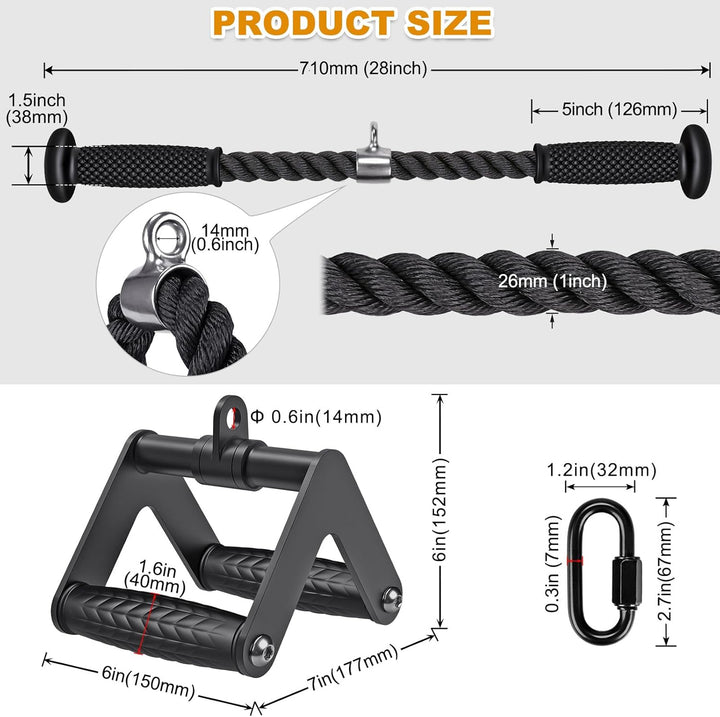 Kipika Tricep Pull Down Attachment, Cable Machine Accessories for Home Gym, Cable Machine Attachment