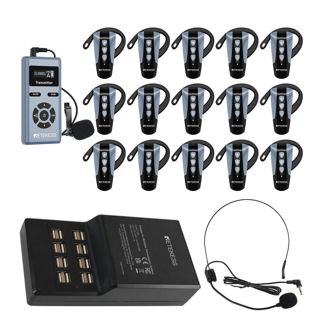 Retekess TT106S Drahtloses Tourguide-System, Tourguide-Headsets, 2.4GHz, One-Touch-Bedienung, USB-La