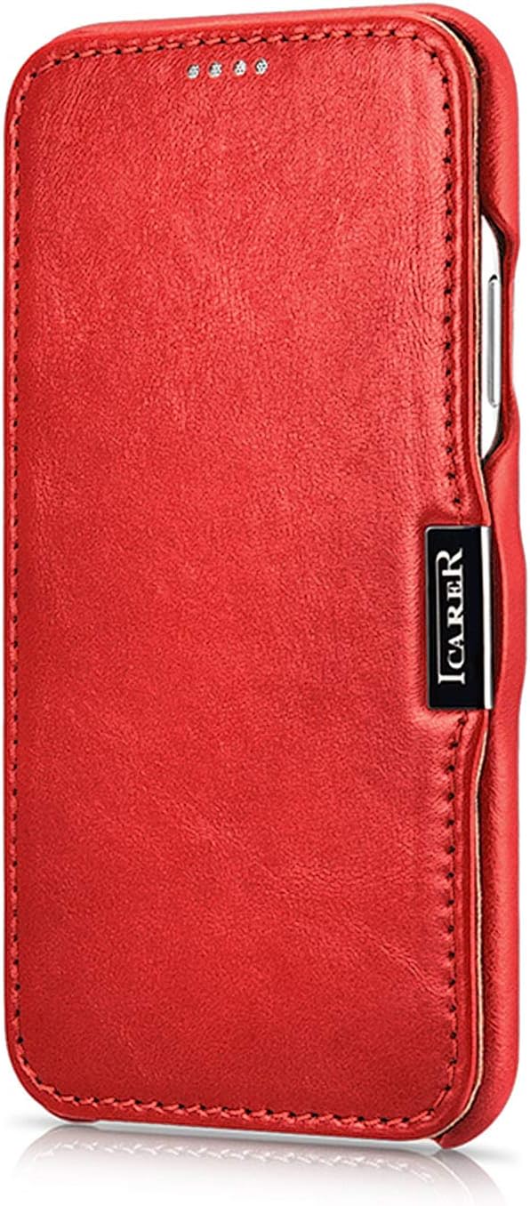 ICARER Hülle passend für Apple iPhone XS und iPhone X, Handyhülle mit echtem Leder, Case, Schutz-Hül