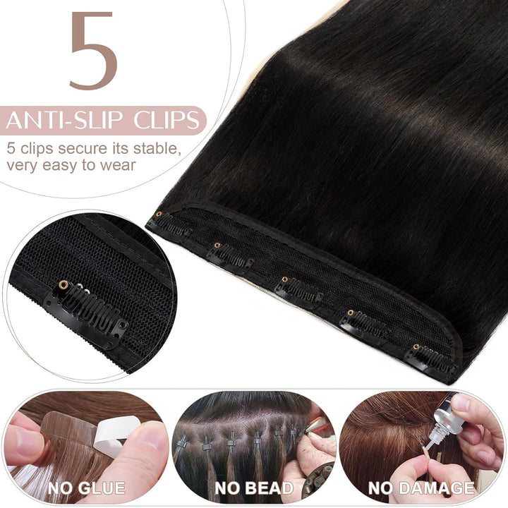 SEGO Extensions Echthaar Clip 1 Tresse Haarverlängerungen Remy 7A ein Teilig Set 5 Klips Haarteil 10