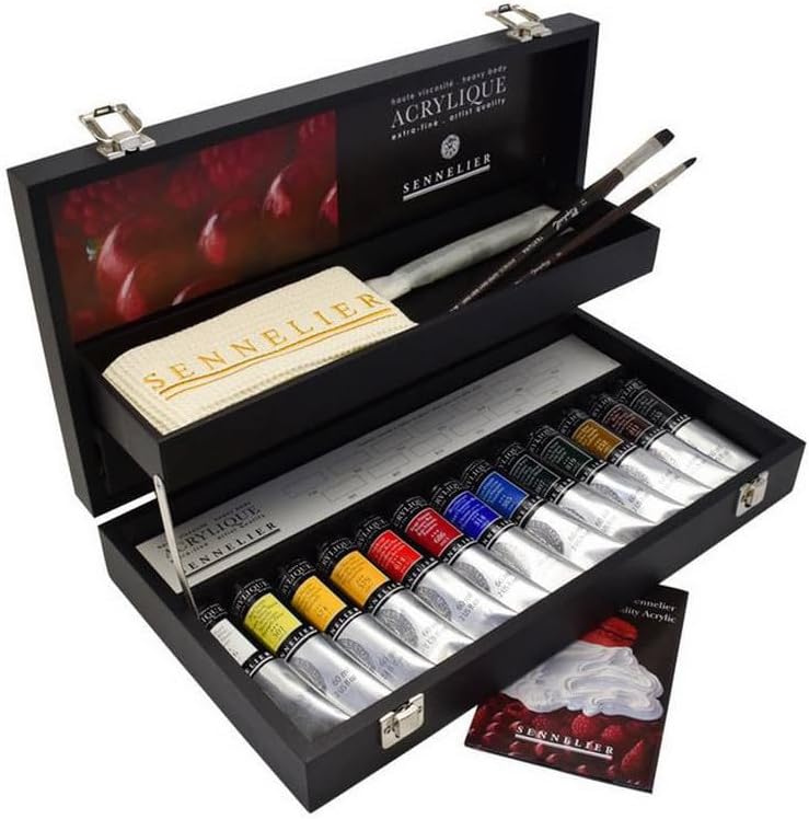 Sennelier Acrylmalset, Extrafine Acrylfarbe im Holzkoffer