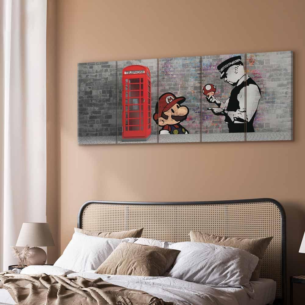 murando - Bilder Banksy Mario 200x80 cm Vlies Leinwandbild 5 tlg Kunstdruck modern Wandbilder XXL Wa