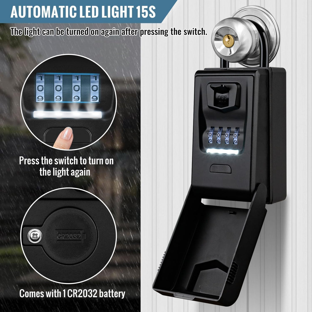 ENONEO Schlüsseltresor mit Beleuchteten Zahlencode Aussen Schlüsseltresor mit Bügel, Wetterfest Schl