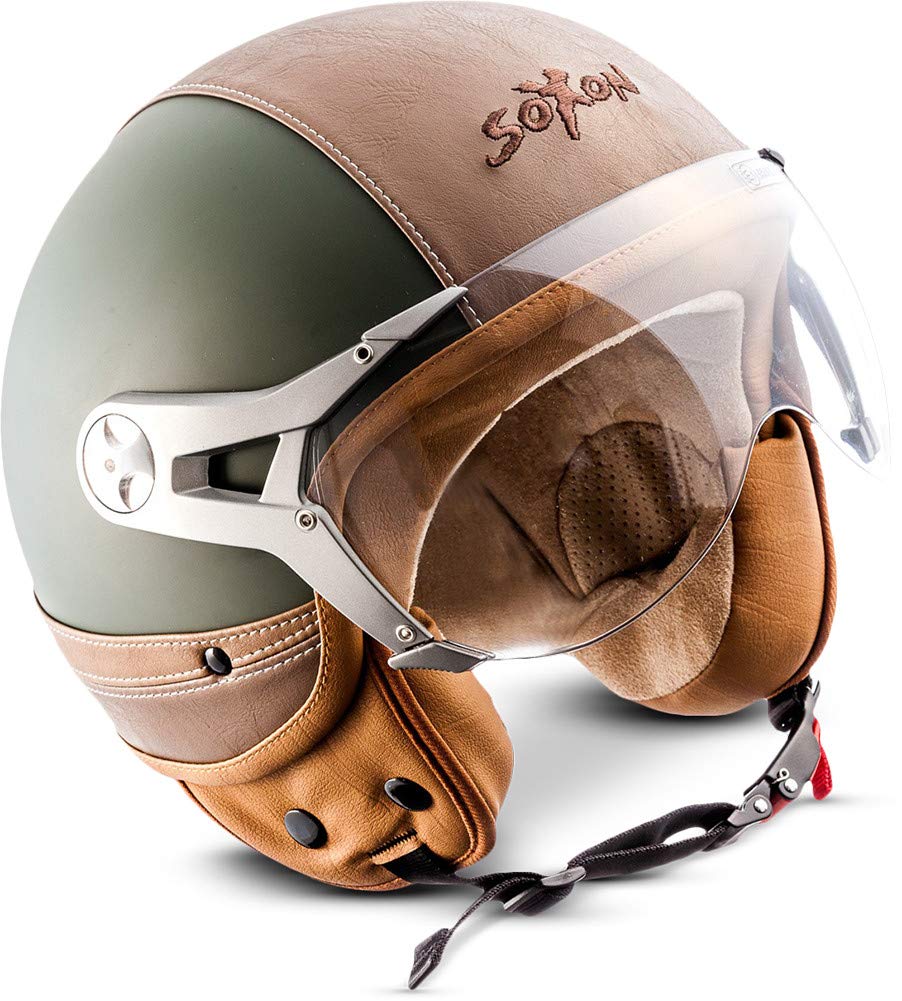Soxon® SP-325 Urban „Green“ · Jet-Helm · Motorrad-Helm Roller-Helm Scooter-Helm Moped Mofa-Helm Chop