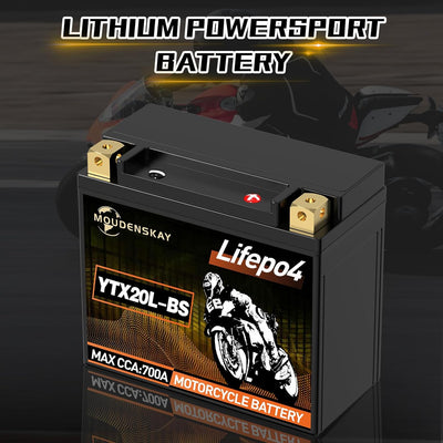 MOUDENSKAY Lithium Motorrad Batterie 12V Lithium Powersports Batterie mit BMS (YTX20L-BS 12.8V 8Ah 7