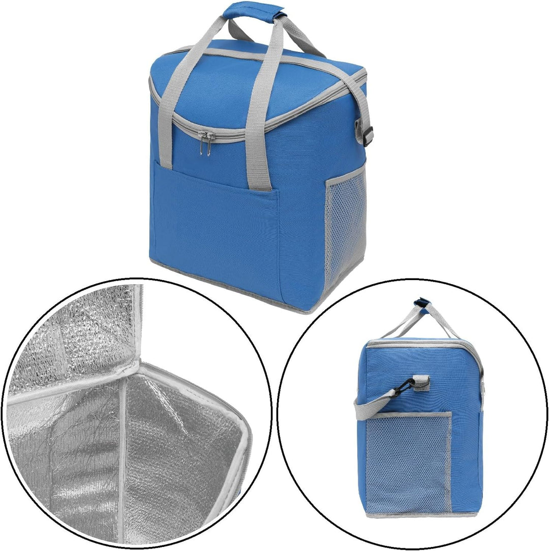 Preiswert&Gut Kühltasche mit Kühlfach & Netztaschen – 32 x 23 x 37 cm, ca. 24L Kühltasche in blau/gr