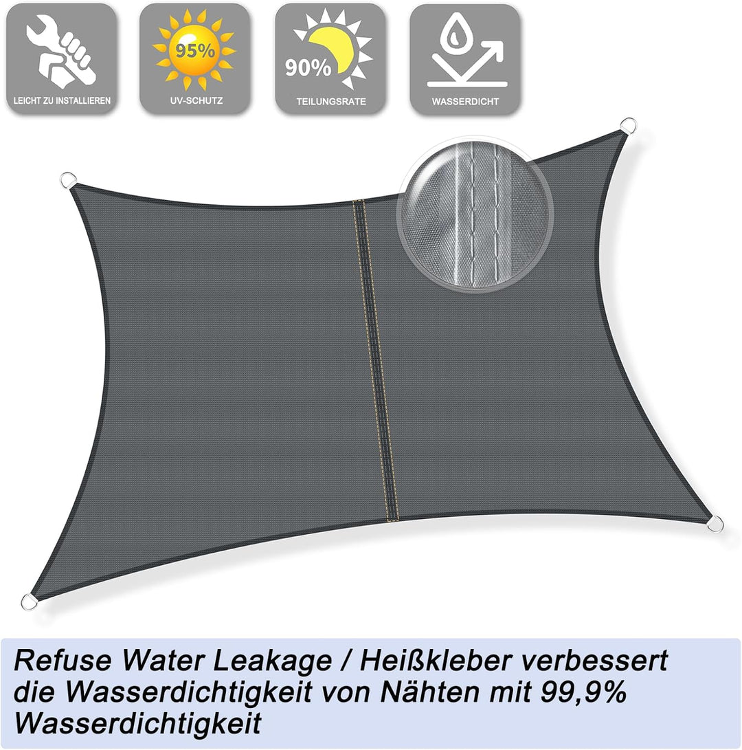 Sunnylaxx 2x2.5m Sonnensegel Rechteckig, Wasserdicht Sonnenschutz Sunsegel Color Anthrazit, 95% UV-S