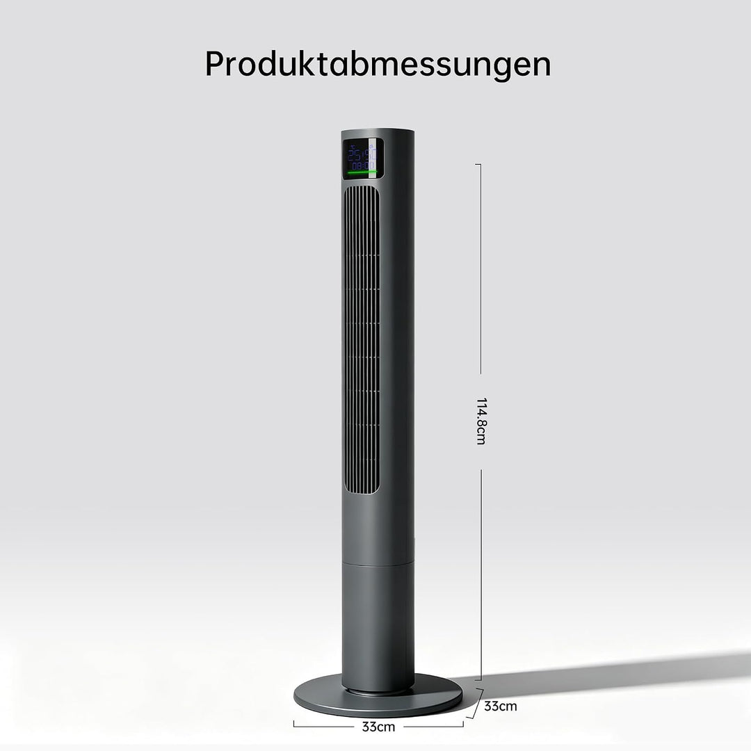 PHILODECO Turmventilator 115 cm Grau, leiser Standventilator mit Fernbedienung leise, 10 m Reichweit