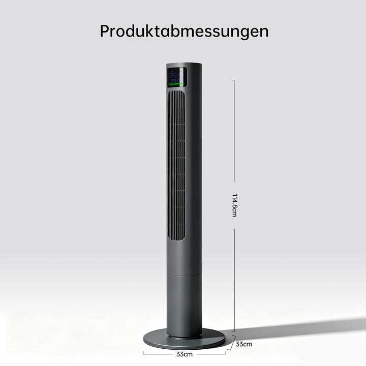 PHILODECO Turmventilator 115 cm Grau, leiser Standventilator mit Fernbedienung leise, 10 m Reichweit